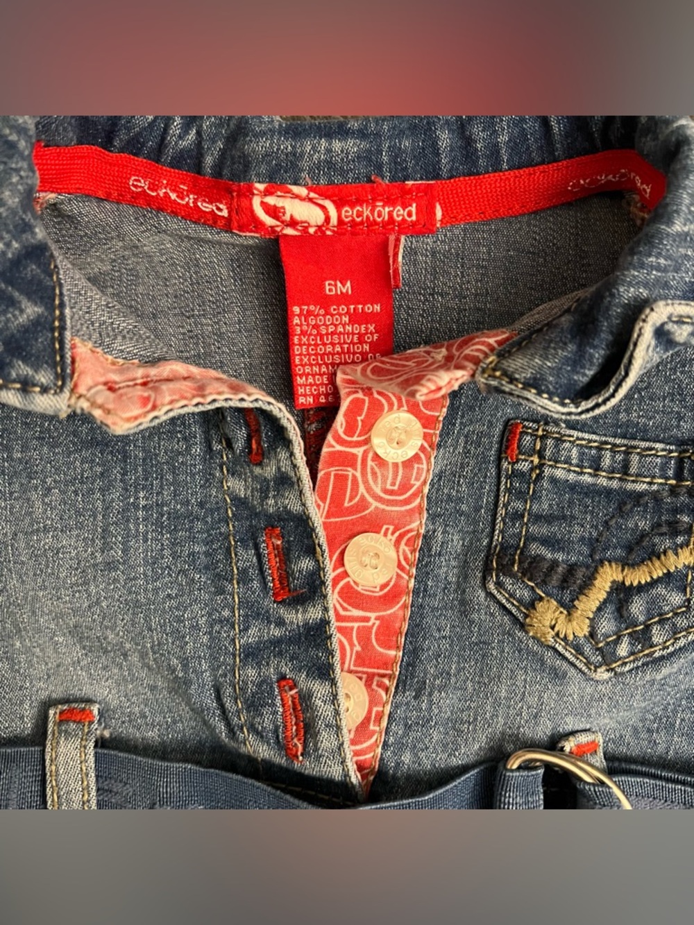 Vtg Ecko Red Denim Belted Dress With Hat Infant Size 6M - Picture 2 of 4